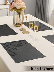 Thảm lót bàn ăn bằng PVC chống thấm nước, chống dầu, chống trơn trượt, chịu nhiệt, có thể giặt được, họa tiết lá cây màu đen. - màu đen - Xem 3