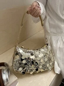 闪亮亮片链条肩带大容量女士个性化新款夏季时尚别致腋下包 - 金色 - 查看 2