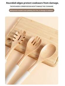 1/5pcs High-End Quality Wooden Cooking Tools, Non-Stick Wooden Spoons And Spatulas, Wooden Ladles, Strainers And Cooking Spoons, Spatulas, Suitable For Serving Soup, Steak, Honey, Tea, Milk, Desserts, Cereal, Kitchen, Restaurant And Other High-Temperature Cooking, Non-Stick Pans, Heat-Resistant, Easy To Clean, Durable, Essential Kitchen Items. - Multicolor - View 8