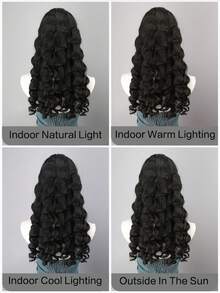 24-Inch Lace Front Curly Wavy Wig, Black Loose Curly Roman Curl Elastic Wig, Heat Resistant Synthetic Fiber Wig Suitable For Daily Wear - Black - View 10