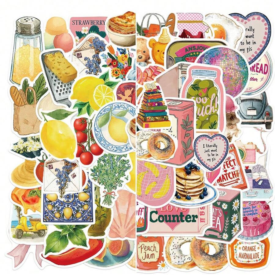100pcs Mediterranean Style Graffiti Stickers, Decorative DIY For Notebook, Phone Case, Gift Scrapbook Supplies Scrapbooking - Square - View 1