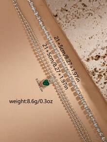 Nooxian 2pcs/Set Fashionable & Elegant Crystal Claw Chain With Multi-Layer Pearl Chain & Green Zirconia Heart Pendant Anklets, Suitable For Holiday & Party Wear - Silver - View 5