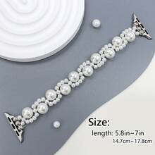 1pc Women's Creative Fashion Pearl Design Elastic Strap Bracelet Band Compatible With Apple Watch 38mm 40mm 41mm 42mm 44mm 45mm 49mm, Suitable For Ultra, Ultra 2, SE, Series 9, 8, 7, 6, 5, 4, 3, 2, 1 - White - View 2