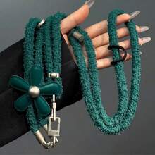 1pc Floral Fuzzy Phone Lanyard, Adjustable Crossbody Fluffy Flower Phone Strap, Elegant Luxury Phone Case Chain, Autumn/Winter Bee Camera Shoulder Strap - Multicolor - View 11