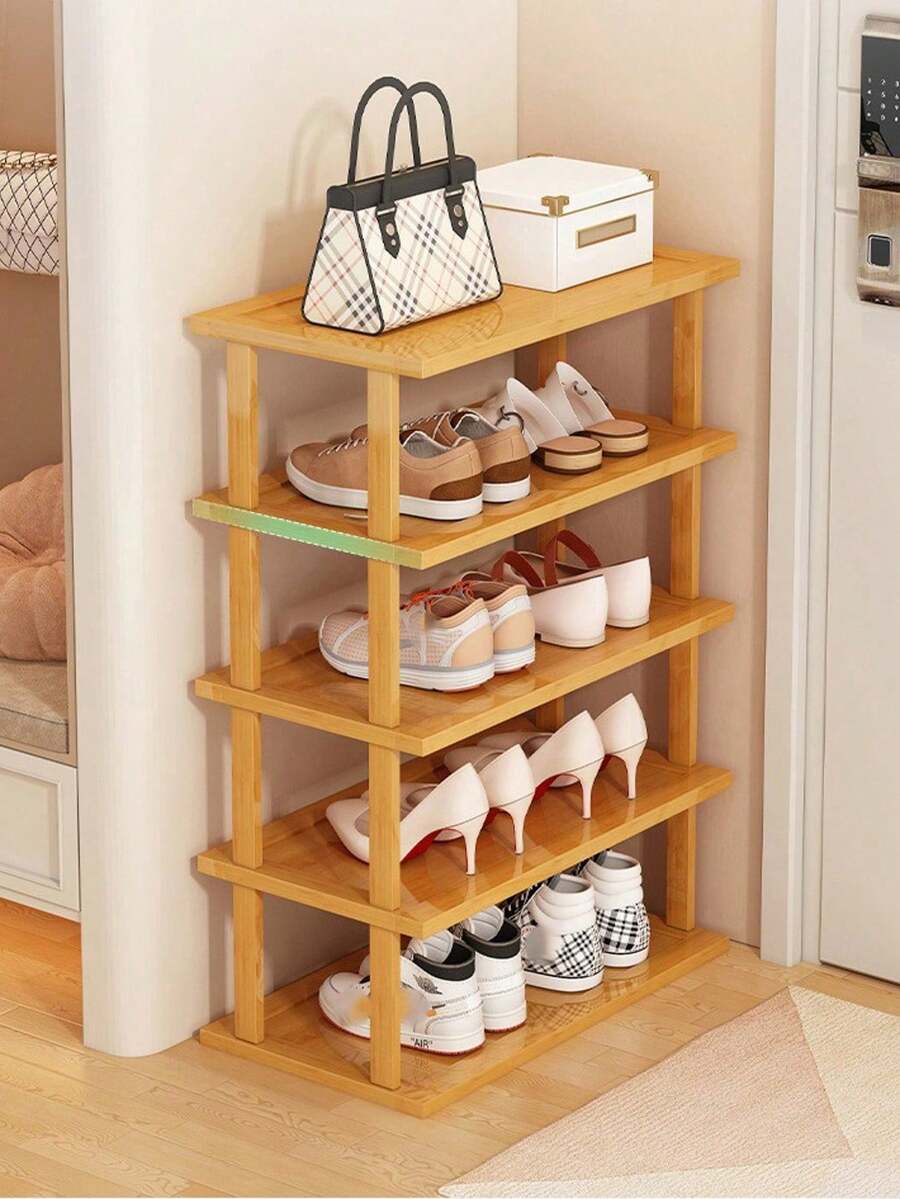 Étagère à chaussures en bambou élégante à plusieurs niveaux, finition en grain de bois naturel - gain de place, assemblage facile, convient pour le dortoir, le couloir et la cuisine - organisateur de rangement carré à la mode pour les baskets, les talons hauts et les stilettos - Multicolore - Voir 1