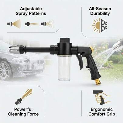 Súng phun rửa xe áp lực cao kèm bình tạo bọt - Súng phun nước đa năng, thích hợp cho xe máy, gia đình và làm vườn - Vòi phun dài bền bỉ, làm sạch và tưới tiêu hiệu quả.