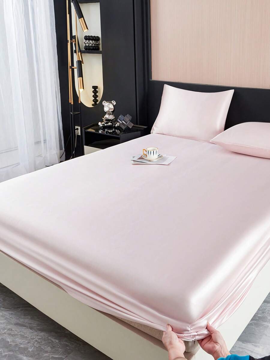 1 Ga trải giường có chun, chất liệu giả lụa, bao gồm 1 ga trải giường, vỏ nệm chủ đề Ngày Valentine, thích hợp sử dụng trong nhà cho giường cỡ lớn, cỡ Queen, cỡ Full, cỡ Double, độ dày ga trải giường lên đến 11,8 inch, thoáng khí và chống nhăn, giúp ngủ ngon hơn, có thể giặt máy. - Màu Hồng baby - Xem 1