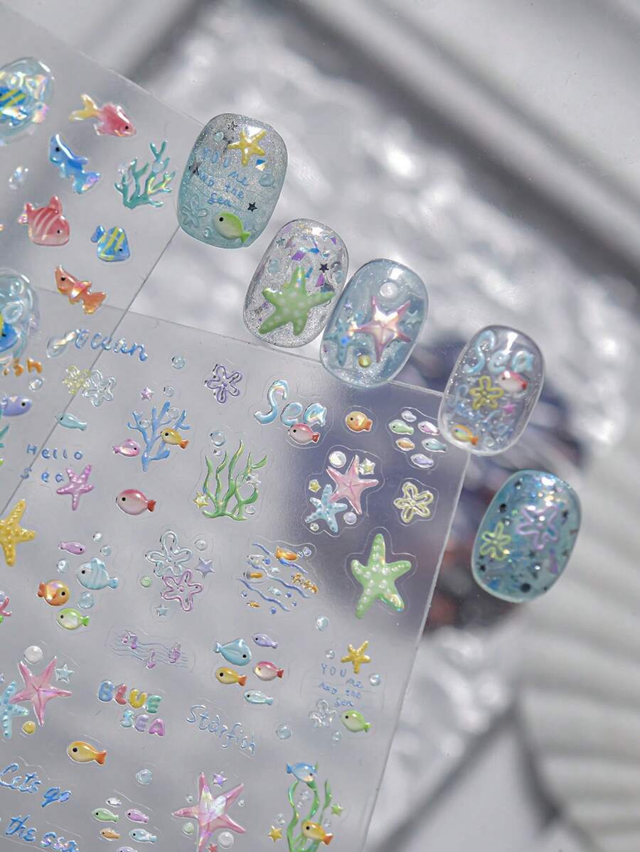 1 Miếng Dán Móng Tay 3D Hình Thạch, Bộ Sê-ri Động Vật Biển Dưới Nước, Sao Biển và Cá Nhiệt Đới, Hình Dán Móng Tay Tự Dính 5D, Trang Trí Móng Tay DIY Mùa Hè - Nhiều màu - Xem 1
