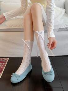 1/3 Pairs Spring/Summer Thin Knee-High Socks, Ballerina Style Mid-Calf Socks, Lolita Bow Socks, Mesh Hollow Stockings, Backless Socks, Lace Straight Tube Socks - Multicolor - View 8