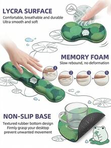 Large Game Mouse Pad Set, 4-In-1 Ergonomic Keyboard With Memory Foam Wrist Rest, Computer Extended Game Mouse Pad, Non-Slip Desktop Matte Easy Typing To Relieve Pain I Lotus Leaf Frog - View 4