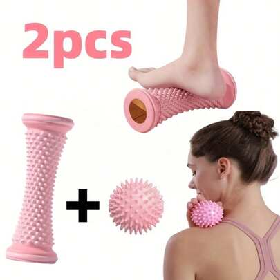 Set van 2 voetmassageapparaten en massageballen, geschikt voor de behandeling van plantaire fasciitis en platvoeten, ideaal voor yoga, pilates, fitness, diepe weefselmassage en ontspanning van het hele lichaam. Kan gebruikt worden op schouders, nek, voeten en meer.