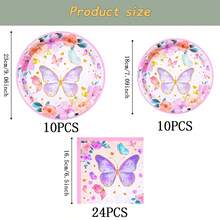 Jungle Butterfly Disposable Tableware Set, 7/9 Inch Party Plates, Disposable Paper Plates, Napkins, Cups, Suitable For Holidays, Weddings, Engagements, Birthdays, Parties, Celebrations - Multicolor - View 10