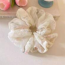 1pc Sweet & Elegant Tie-Dye Floral Embroidered Large Scrunchie, Available In Pink, Blue, Green, Suitable For Ponytail, Bun Hairstyles, Vacation & Daily Wear, Bohemian Chic Accessory Hair Elastics Hair Rubber Bands Hair Rope - Multicolor - View 10