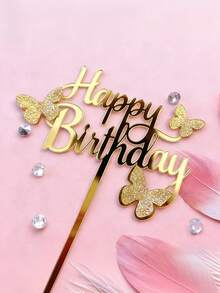 3pcs Gold Butterfly "Happy Birthday" Cake Topper, Suitable For Birthday Party, Anniversary, Valentine's Day, Modern Letter Shaped Cake Decor, Creative Gift For Family And Friends, Applicable For Birthday, Mother's Day, Summer, Halloween, Christmas - Multicolor - View 10