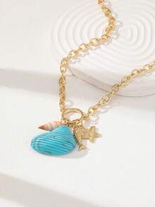 1 Mặt dây chuyền hình sao biển và vỏ ốc xà cừ cho nữ, nhiều mặt charm, trang sức phong cách nghỉ dưỡng bãi biển. - Dây chuyền mặt hình sao biển và ốc xà cừ - Xem 4