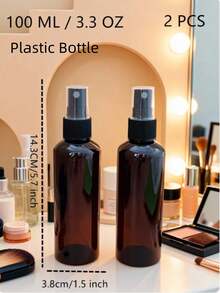 100ml Refillable Brown Plastic Spray Bottle, Travel Spray Bottle Suitable For Perfume And Liquid Cosmetics, Amber Plastic Bottle With UV Protection - Brown - View 2