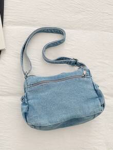 New Casual Chic Soft Jeans Multi-Layer Crossbody Bag With Multiple Pockets, Versatile Commuter Large Capacity Women's Shoulder Bag, Suitable For Work Commuting, Shopping And Traveling. - Màu xanh lam - Xem 7