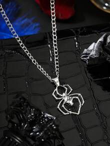 1pc Fashionable European & American Punk Hip-Hop Spider Pendant Necklace, Personalized Gothic Pendant Necklace Suitable For Daily Wear And Parties - Silver - View 3