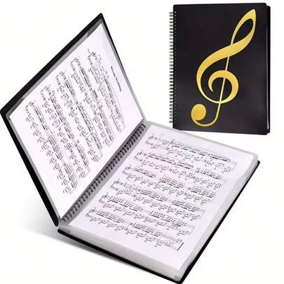 1 pieza Carpeta para partituras de piano con espiral A4 | Diseño plano, almacenamiento profesional de partituras, adecuado para coro, banda, músicos, artistas, intérpretes, recitales, aula, práctica - Negro, encuadernación espiral sólida, material duradero, compatible con piano de cola/teclado, contiene 10 páginas/20 hojas, carpeta pequeña para archivos de música de músico, carpeta de música duradera A4