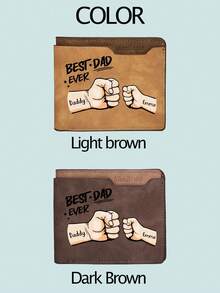 1pc Customized Wallet For Father, Men's Personalized Wallet With 2-7 Names, Personalized Wallet For Dad, PU Leather, Light Brown/Dark Brown, Personalized Men's Wallet, Father's Day Gift (From Daughter/Son/Wife), Gift For Boyfriend/Husband/Grandfather, Anniversary/Birthday, Colorful, Cute, Kawaii, Millennium Style, Fashion, Unisex - Multicolor - View 8