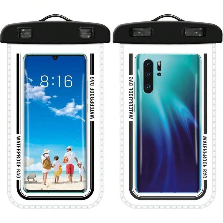 Funda impermeable para móvil, pack de 2 unidades. Funda transparente e impermeable con cordón para colgar, compatible con iPhone 17 Pro Max y Galaxy. Funda multifuncional impermeable de 8,3 pulgadas, ideal para nadar en invierno, viajes en crucero, buceo, piragüismo, baños termales y spa. - Negro - Ver 1