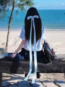 1个女童简约百搭超长蝴蝶结发夹，适合度假和日常佩戴 - 淺藍色 - 查看 2