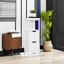 Bathroom Floor Cabinet Wooden Storage Cabinet with 2 Drawers Multifunctional Side Organizer Rack Stand Table White - Blanco - Ver 6