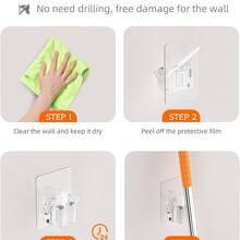 壁挂式拖把/扫帚架，2个装，新款粘性壁挂式拖把/扫帚架，超强防滑，适用于浴室、厨房、洗衣房。 - 透明 - 查看 6