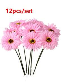 6/12支仿真非洲雏菊，丝质非洲雏菊，假非洲雏菊，仿真向日葵，散装仿真花束，适用于婚礼新娘捧花、派对、家居厨房装饰、花园装饰、户外植物、园艺、仿真花、秋季装饰 - 粉色 - 查看 9