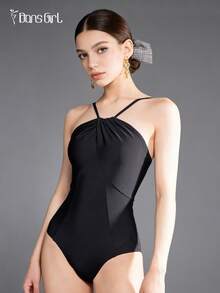 DonsGirl 1件装女士挂脖芭蕾舞紧身衣，露背芭蕾舞廓形，瑜伽运动连体衣及日常穿着连体衣 - 黑色 - 查看 2