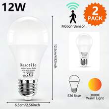 1/2pcs Pear-Shaped LED Bulb - Indoor Motion Sensor, 12W Auto On/Off, 1200 Lumens, E26 Base; Long Lifespan Flicker-Free Comfortable Eye-Care LED Lamp (80-265V) - White - View 11