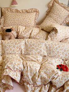 四件套花卉蕾丝床上用品，柔软舒适，透气柔软，四季皆宜。套装包含：1个被套、1个床单、2个枕套（不含填充物），适用于卧室、宿舍、家庭使用，多种尺寸可选。 - 彩色 - 查看 2