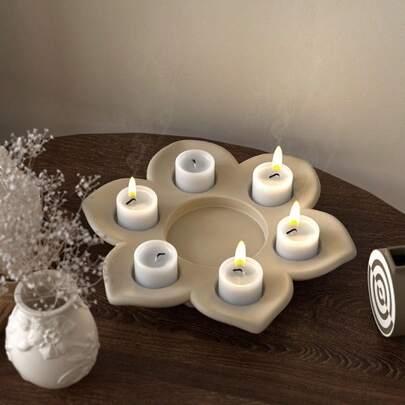 Molde de portavelas con forma de flor de loto, decoración de yeso y resina aromática, molde de silicona de estilo minimalista para base de vela DIY
