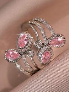 1pc Elegant Water Drop&Round Sparkle Openable Rings Fashion Cubic Zirconia Bohemian Women Ring For Bride Engagement Birthday Holiday, Travel For Mother's Day Copper Jewelry - Water Droplets - View 17