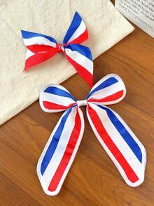 1个美国国旗红白蓝条纹蝴蝶结发夹，爱国发夹，适合7月4日美国独立日及日常佩戴 - 彩色 - 查看 3