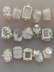3D蕾丝美甲模具 - 硅胶美甲雕刻模具，带有蕾丝图案，适用于DIY美甲设计、美甲师、沙龙及个人使用，可制作临时或永久美甲。 - 彩色 - 查看 9