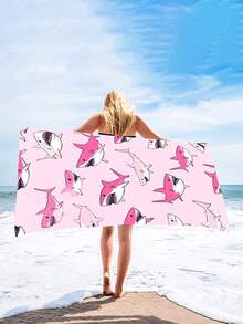 1pc Cartoon Pink & White Shark Print Beach Towel - Quick-Drying, Soft, Portable, Stylish, Sand-Resistant, And Ultra-Absorbent Microfiber. Styles: Bohemian, Tropical, Vintage, Funny; Suitable For Yoga, Picnics, And UV Protection. Ideal For The Beach, Pool, And Outdoor Activities; A Travel Essential Perfect For Camping, Yoga, The Gym, Sports, And Swimming. Suitable For Both Men And Women. - Beach Towel C - View 6