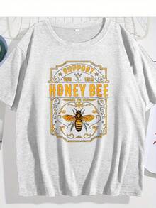 "Support Local Beekeepers" Vintage Bee & Hive Print Tee | Soft Blended Crewneck For Nature Lovers, Casual Summer & Beekeeping Events | Comfy, Machine Washable - trắng - Xem 3