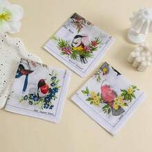 3pcs Printed Handkerchiefs For Women, Retro Vintage Style Small Bird & Butterfly Pattern, Soft & Breathable, Elegant Handkerchief, Suitable For Wedding Bride Gifts,Festival,Travel - Multicolor - View 6