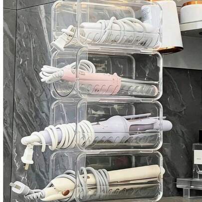 Giá đựng chai nước bằng nhựa trong suốt, xếp chồng được, kích thước 1/2 inch, thích hợp cho phòng tắm, có thể đựng máy sấy tóc, máy uốn tóc, dụng cụ làm đẹp, nước, rượu và các loại đồ uống khác, dùng trong tủ đựng đồ.