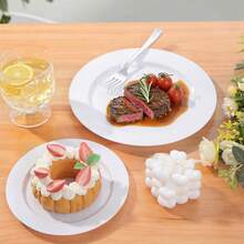 White Round Dinner Plates, Dessert Plates, Cake Plates, Bread Plates, Appetizer Plates, Pasta Plates, Stackable And Easy To Clean, 7.5 Inch Dessert Plates/10.25 Inch Dinner Plates, Perfect For Birthday Parties, Balls, Dinners, Bridal Gifts, Christenings, Tea Parties, Weddings, Thanksgiving, Mother's Day Dinners, Family Gatherings, Engagement Parties, Barbecues, Reunions, Picnics, Buffets, Catering, Valentine's Day Dinners And More! - White - View 5