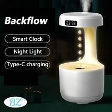 800毫升重力式水滴加湿器，带LED显示屏，桌面冷雾加湿器，适用于办公室和卧室 - 反重力加濕器-白 - 查看 2