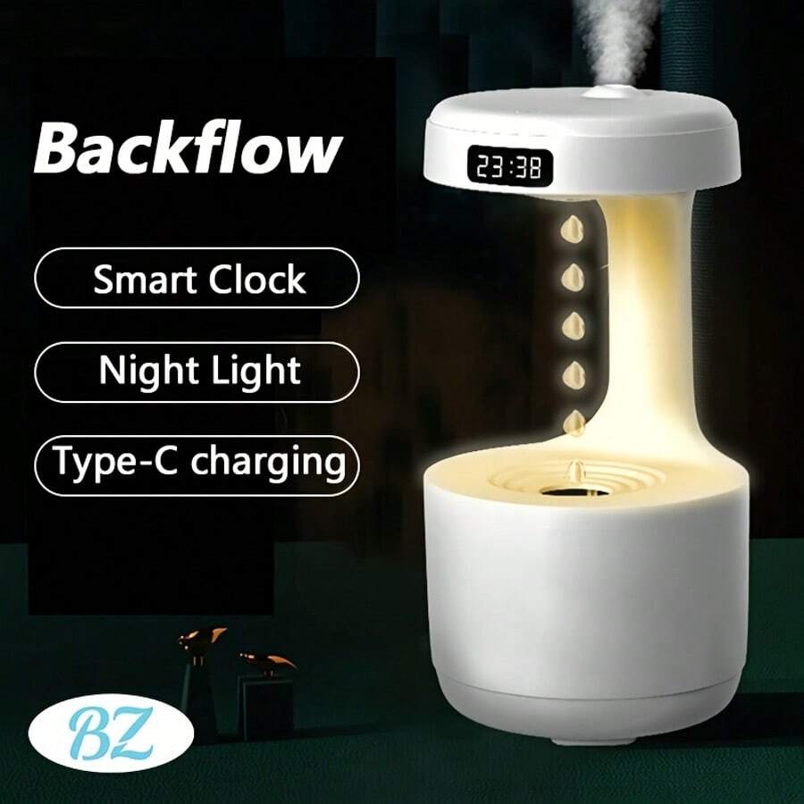 800毫升重力式水滴加湿器，带LED显示屏，桌面冷雾加湿器，适用于办公室和卧室