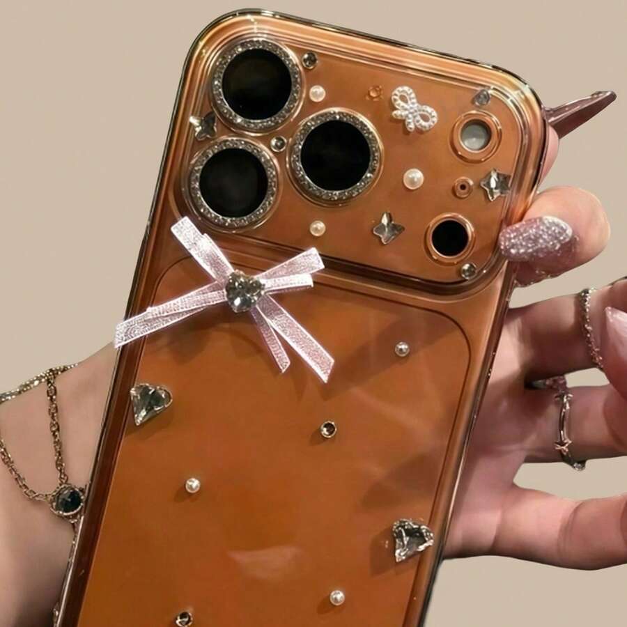 1 Cute 3D Chain Pin Cartoon Bear Phone Case, Suitable For IPhone 17 Air 16 15 14 13 12 11 Pro Max Plus Y2K Cool Sweet Girl Soft Case - Short Bow Ribbon - View 1