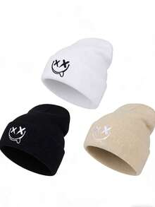 1pc/2pcs Acrylic Embroidered Winter Beanie Hat, Unisex Knit Cap For Autumn & Outdoor Casual Wear - A - View 11