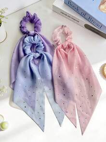 3 pièces/4 pièces/6 pièces Élégantes femmes Brillantes paillettes, Chouchous en maille de couleur unie longue, Supports de queue de cheval, Bandeaux, Convient pour les robes, les tenues quotidiennes, les décorations de coiffure, les accessoires bohèmes. Élastiques à cheveux, Élastiques à cheveux, Élastiques à cheveux - Multicolore - Voir 9