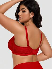Plus Size Wireless Soft Comfortable Jacquard Full Coverage Unpadded Everyday Bra - Red - View 3