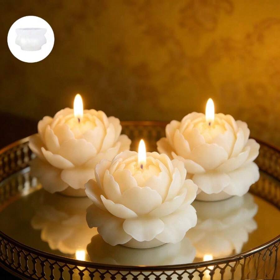 3D牡丹花蜡烛硅胶模具,浪漫牡丹花造型模具,适用于婚礼、派对、茶会装饰,温馨家居装饰硅胶模具,创意硅胶模具 - A-白色 - 查看 1
