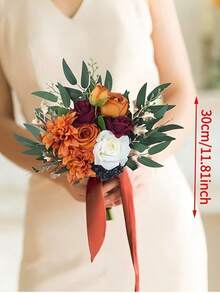 Artificial Rose Flower Wedding Bouquet, Spring Autumn Wedding Decor, Bride Bouquet, Bridesmaid Bouquet ,Photo Props ,Wedding Ceremony, Proposal, Wedding Corsage, Silk Rose Flower Bouquet, Wedding Bridal Shower Party, Office & Home Decoration,Summer,Beach - Multicolor - View 2