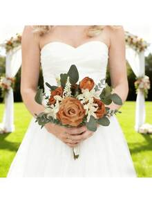 Artificial Rose Flower Wedding Bouquet, Spring Autumn Wedding Decor, Bride Bouquet, Bridesmaid Bouquet ,Photo Props ,Wedding Ceremony, Proposal, Wedding Corsage, Silk Rose Flower Bouquet, Wedding Bridal Shower Party, Office & Home Decoration,Summer,Beach - Multicolor - View 4